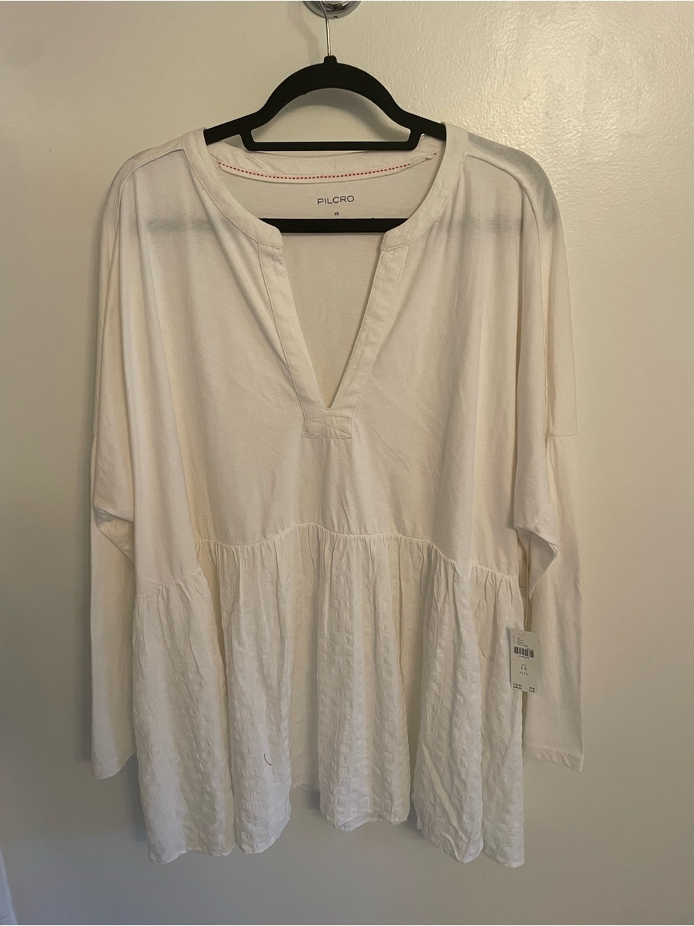 NWT Anthropologie Pilcro White V-Neck Gathered Babydoll Tunic plus size 1X